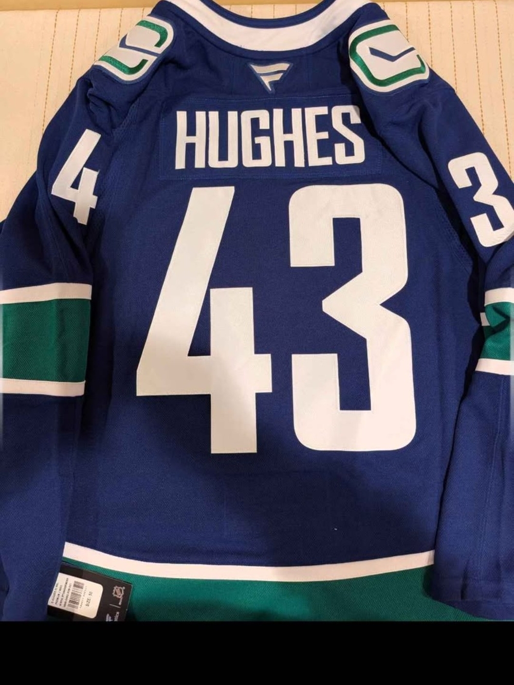 Fanatics Blue and Green Hughes #43 Hockey Jersey